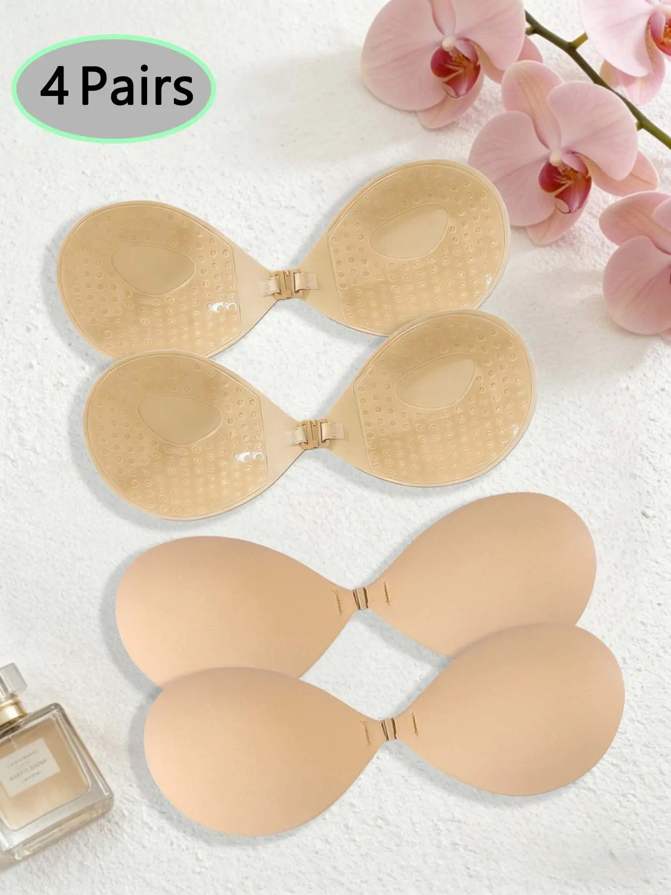 4 Pairs Self-Adhesive Push-Up Bra Pads, No Shoulder Straps, Enhanced Adhesion, Soft Fabric, Seamless, Seamless padded bra, Self Adhesive Nipple Covers, Comfort Invisible Push Up, Water Bra, Ideal for Sports Bras & Everyday Wear