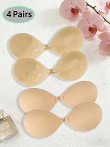 4 Pairs Self-Adhesive Push-Up Bra Pads, No Shoulder Straps, Enhanced Adhesion, Soft Fabric, Seamless, Seamless padded bra, Self Adhesive Nipple Covers, Comfort Invisible Push Up, Water Bra, Ideal for Sports Bras & Everyday Wear