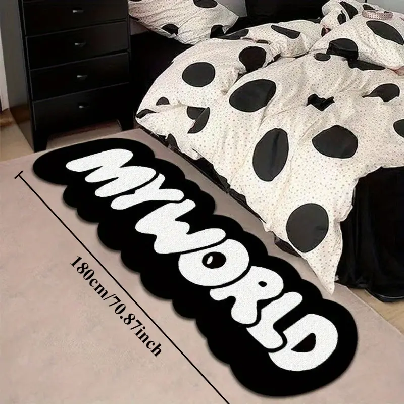ins trend black and white letter Letter Print Rug bedside carpet creative "MY WORLD" English bedroom decoration plush carpet fluffy soft living room carpet irregular washable lounge non-slip floor mat