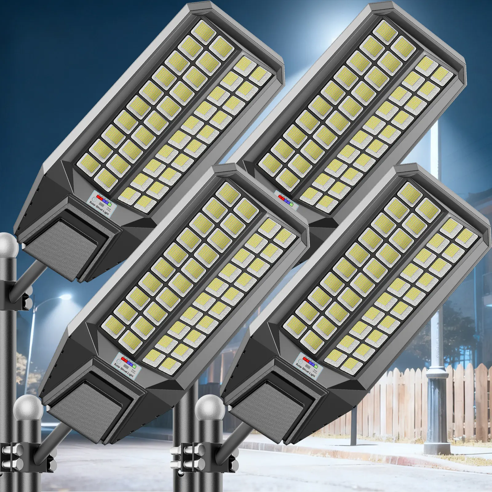 4 pcs 8000W Solar Street Lights Outdoor Waterproof, Dusk to Dawn Solar Lights Outdoor with Motion Sensor and Remote Control for Yard, Parking Lot, Garage, Street,
