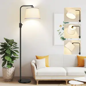Upgraded Dimmable Floor Lamp, 1000 Lumens LED Edison Bulb Included, Arc Floor Lamps for Living Room Modern Standing Lamp with Linen Shade, Tall Lamp for Bedroom Office Dining Room- Black