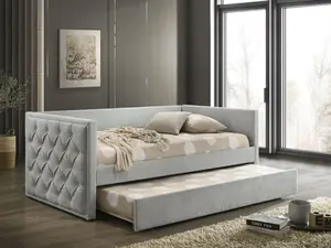 Tiffany Upholstered Twin Daybed with Trundle – Pleated Diamond Tufting, Slim Track Arms & Mattress-Ready Design By Furniture of America
