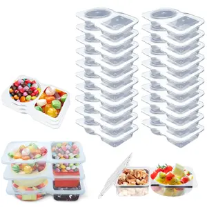 Double Compartment Condiment Container, Reusable Snack Container, Condiment Container with Lid, Used for Snacks, Dipping Sauces, Takeout, Travel, and Outdoor Camping, Disposable Split Sauce Box, Small Condiment Box