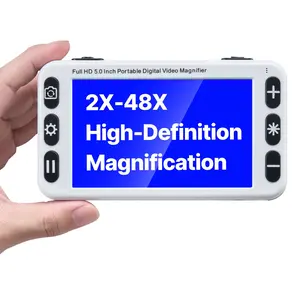 VEVOR YS012 Portable Digital Magnifier, 5in HD LCD Screen Electronic Video Reading Aid for Low Vision Users, 2X-48X Rechargeable, 13MP Near & Far Dual Lenses, 26 Color Modes, AV/HDMI TV Support, Foldable Handle, TF Card Slot