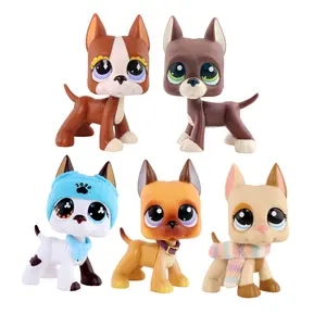 Cute Dog Action Figure Toy - Collectible Puppy Figurine with Accessories, Small Animal Playset for Kids, Great Dane Style Dog Cake Topper, Mini Pet Figure Gift for Girls Boys Ages 3+