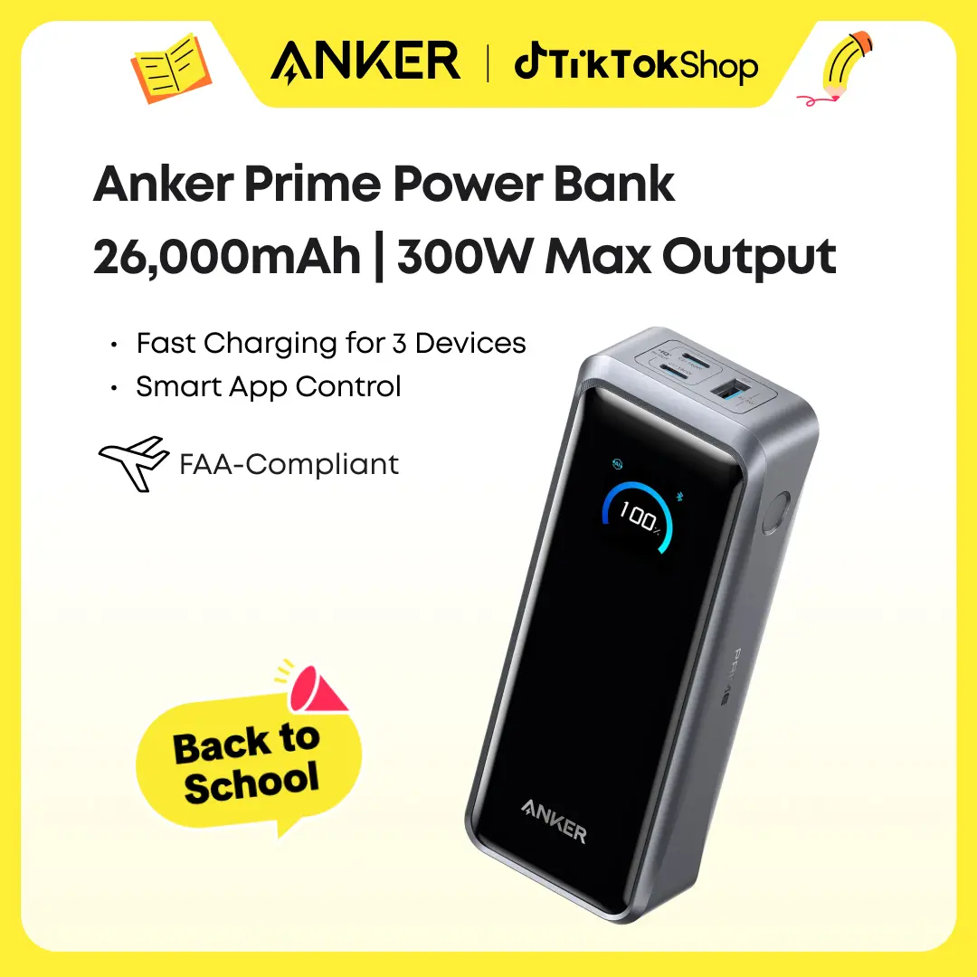 [Live Only] Anker Prime Power Bank, 26,250mAh 3-Port Portable Charger with 300W Max Output, Two-Way Charging, TSA-Approved, App Control, for MacBook, iPhone 17/16 Series, and More (Base Not Included)