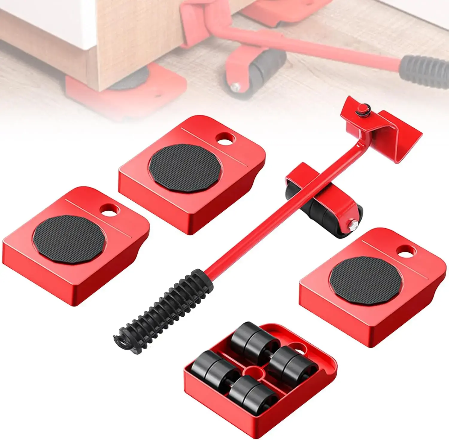 5-piece set Furniture Lift Mover Tool Set-FurnitureMovers with Heavy Furniture Moving SlidersAppliance Rollers Duty Furniture Lifter and SlidersKit-Furniture Movers hardware accessories heavyduty fumiture mover dual wheel maximum loadrotate wheel