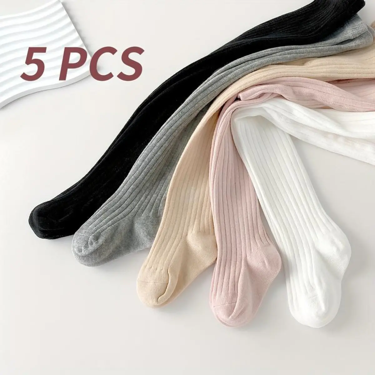 Girls' 5-Piece Solid Plain Leggings - Versatile Colors, All-Season, Outdoor-Friendly Kids' Bottoms
