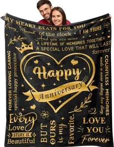 Happy Anniversary Blanket Gifts 50"X60", Anniversary Romantic Gifts for Him/Her, Gifts for Wife/Husband/Boyfriend/Girlfriend Anniversary, Anniversary Wedding Gifts for Women/Men