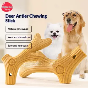 Hippie Dog Cat Toy Deer Antler Chew Stick For Small Medium Large Dogs Corgi French Bulldog Durable Bite Resistant Pet Teething Toy To Relieve Boredom Natural Pine Wood Safe Non Toxic