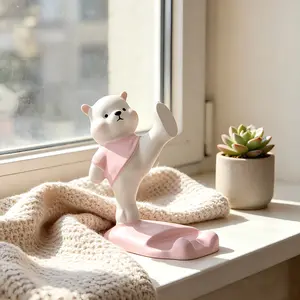 Adorable Kung Fu Bear Phone Stand, Cute Cartoon Desktop Decor, Universal Tablet & Phone Holder, Resin Material, Perfect Gift for Girls