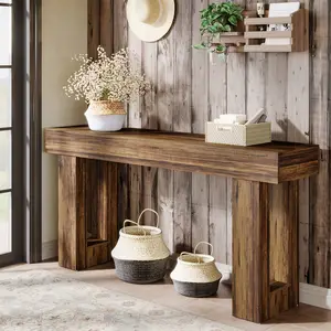 63-Inch Long Console Table Display Stands Risers Wooden Farmhouse Sofa Table
