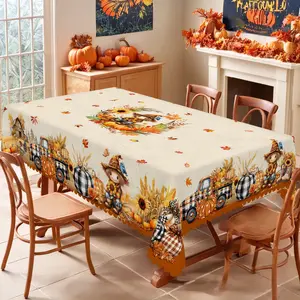 PLUMLIK Fall Harvest Tablecloth with Scarecrow Pumpkin Sunflower Patterns, Vintage Rectangular Round Table Cover, Autumn Decor Suitable for Thanksgiving Day Indoor Outdoor Holiday Party, Farmhouse Table Decoration, Kitchen Accessories, Festive Home Decor