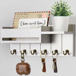 Key Holder Wall Mount - Decorative Key Rack and Mail Organizer with 6 Key Hooks - Wooden Key Hanger with Shelf for Living Room Decor - Rustic Farmhouse Home Entryway Aesthetic Essentials