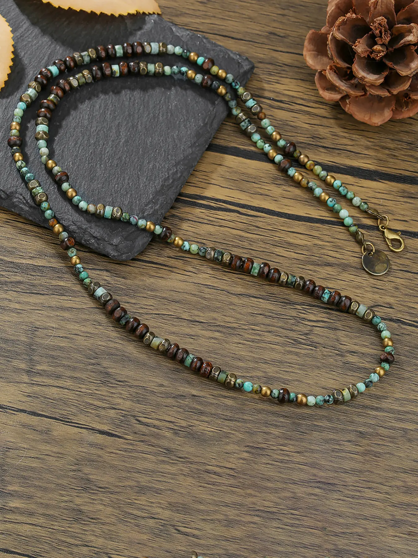 1PC Men's Retro Ethnic Style Africa Stone Fashion Necklace for Men Hippie Bohemia Long Beaded Necklace Man Tribal Jewelry Collar Hombre Modern Versatile Accessories Boho Style Jewelry Decorative Beaded Necklaces
