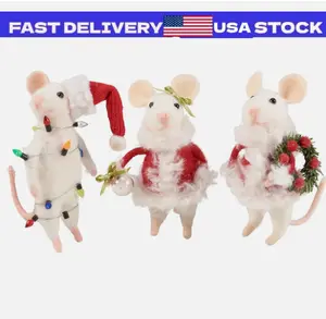 Primitives by Kathy Christmas Claus Felt Mouse Set 3 Critter Holiday Ornament