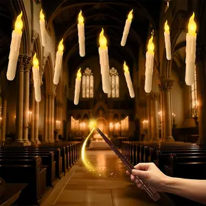 12 PCS Harry Potter Floating Candle Lights, Wand Remote Control Halloween Decorative Lights, Party lighting decoration, Flameless Hanging LED Candle Lights, Decorative Lights for Home Church Parties, Battery Operated Taper Candle Holders