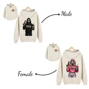 Wifey & Hubby Ghostface Hoodie – Halloween Couple Outfits, Spooky Halloween Couple Shirts, Wife Husband Hoodie