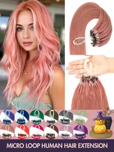 Micro Loop Hair Extensions 50 Strands, Pop Up Highlights, Straight Real Human Hair, Natural Looking Hair, Micro Ring & Beads, Perfect for Parties & Weddings, beginner friendly for All Women and People, daily wear, Holiday Festival