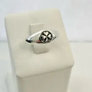 Sterling Silver 925 Leaf Clover Heart Ring