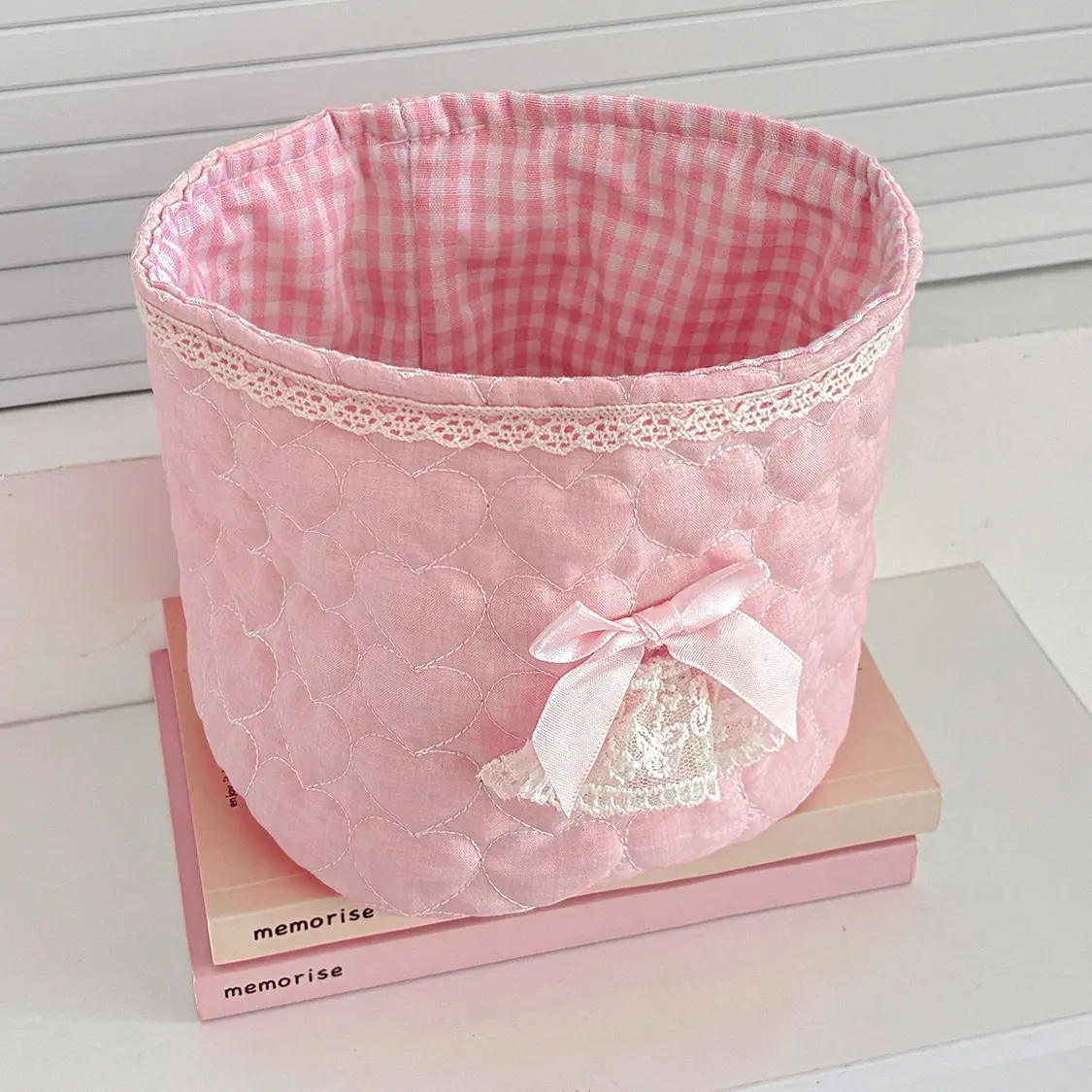 Sweetheart Lace Cylindrical Storage Basket – [Pure Pink Pattern]