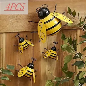 4 Metal Bee Wall Decor, 3D Sculpture for Outdoor, Garden, Hotel, Fence, Metal Art Bee Statue, Outdoor Decorative Ornament