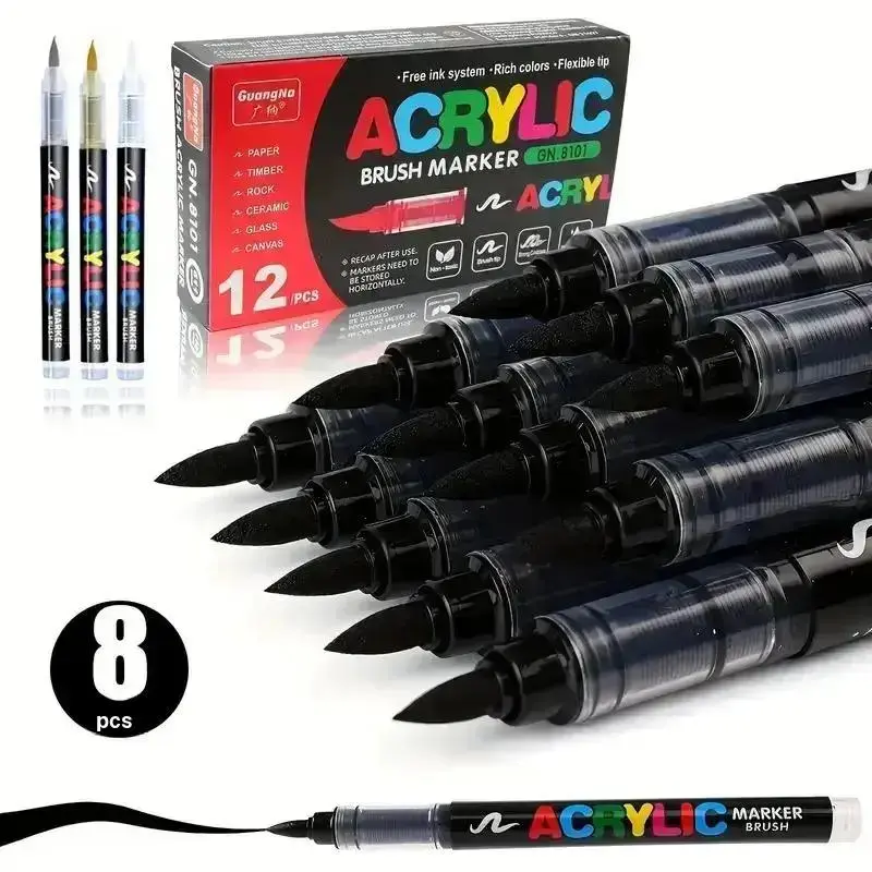 Acrylic Paint Pen Set, Silver Straight Liquid Markers, Art Supplies for Drawing, Coloring and Crafts for Office or School Use, Acrylic Paint Pens, Painting Pen, Drawing Tools