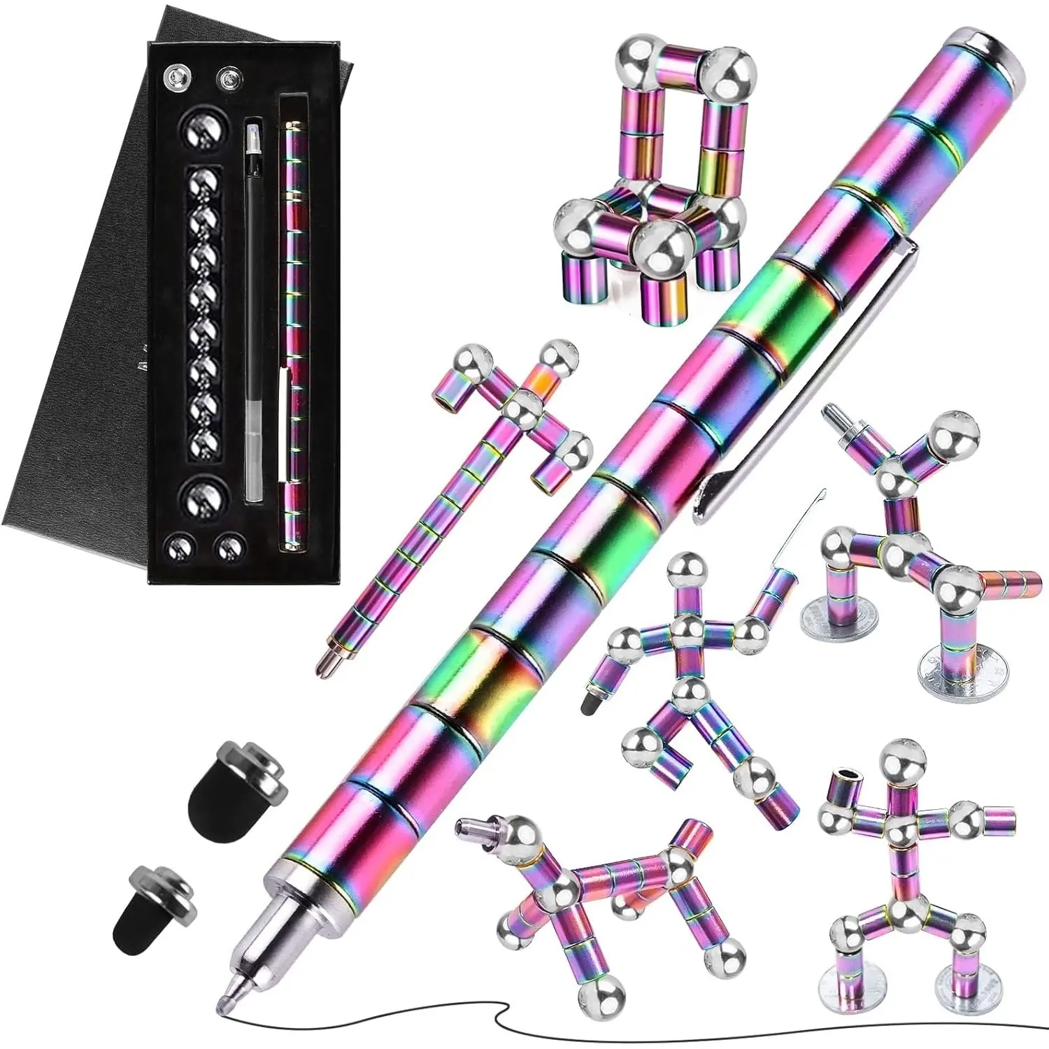 Rainbow Magnet Metal Writing Pen Toy, DIY Adult Multifunctional Pen, Metal Signature Pen, Aesthetic Pens, Creative Gift for Graduation, Back-To-School, Christmas Classroom Party