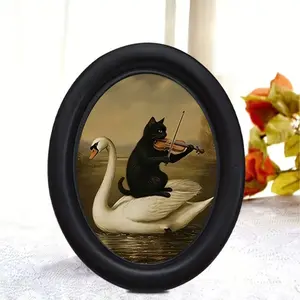 Funny Swan Cat Art Painting, Weird Violin Cat Decorative Desk Decor, Aesthetic Frame, Vintage Living Room Decoration, Unique Gift for Music Lovers