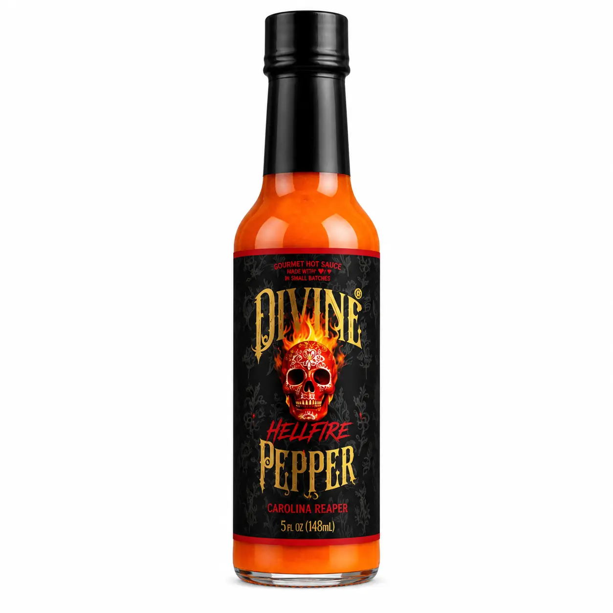 Divine Pepper Hellfire Gourmet Hot Sauce | Carolina Reaper | Extreme Heat | 5 oz (148 mL)