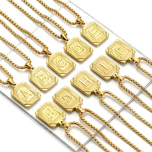 Initial Letter Necklace Gold Color Stainless Steel Rope Chain Alphabet Name A-Z Pendant
