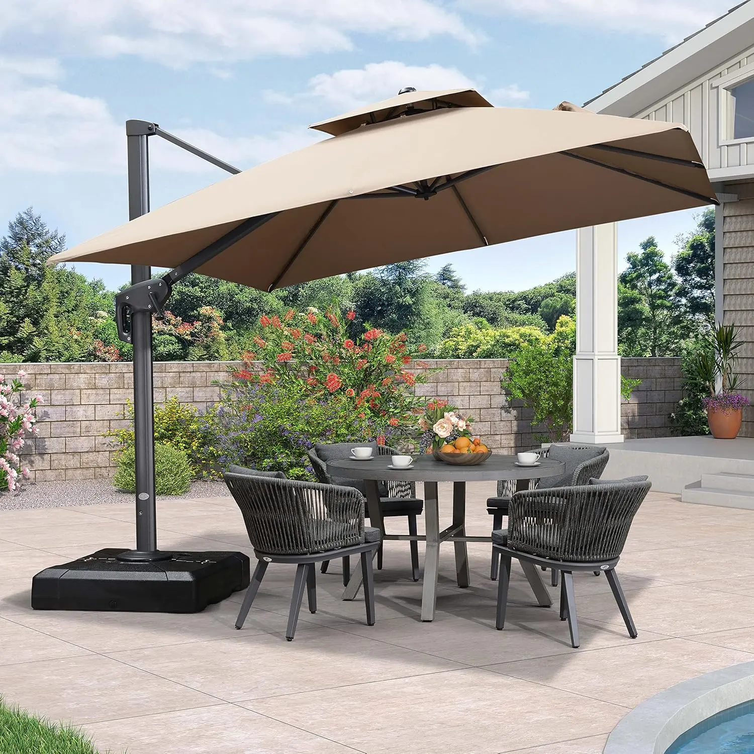 PURPLE LEAF Double Top 10x10ft Square Patio Cantilever Outdoor Umbrella - Modern Design, Sturdy Frame, Stable Structure, Polyester Canopy, Effective Sun Protection