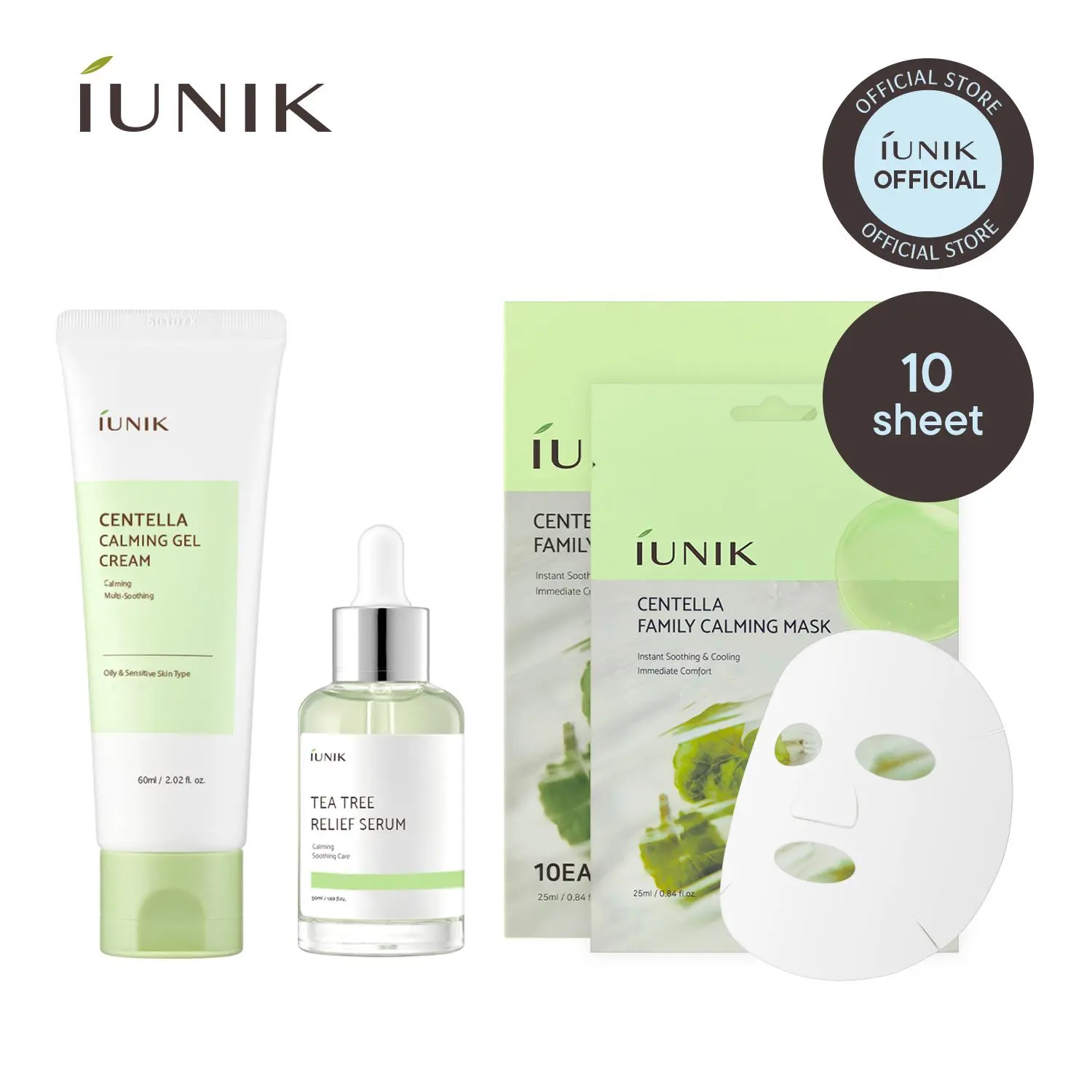 [IUNIK Official] Triple Calming Care Set | Tea Tree Serum + Centella Calming Gel Cream + Centella Family Calming Mask