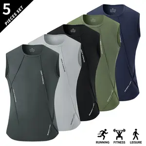 Men’s 5-Pack Breathable Lightweight Casual Sleeveless Tank Tops, Loose Fit Quick-Dry Crew Neck Tops for Daily Fitness Training