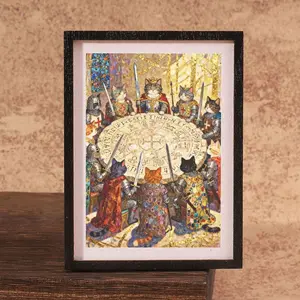 Cat Round Table Knight Mini Photo Frame Fridge Magnet, Vintage Medieval Decorative Style, Strong Magnetic Adsorption, Perfect Gift for Office and Game Room