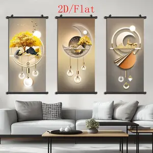 [2D-Flat]3pcs Exquisite Posters Canvas Wall Art Abstract Painting Wooden Scroll Hanging Painting, With Wooden Ord Art Decor HD, Pattern for Living Room, Best Gift for Friends, Indoor-Outdoor Decor, Ink HD Fade-Resistant Art