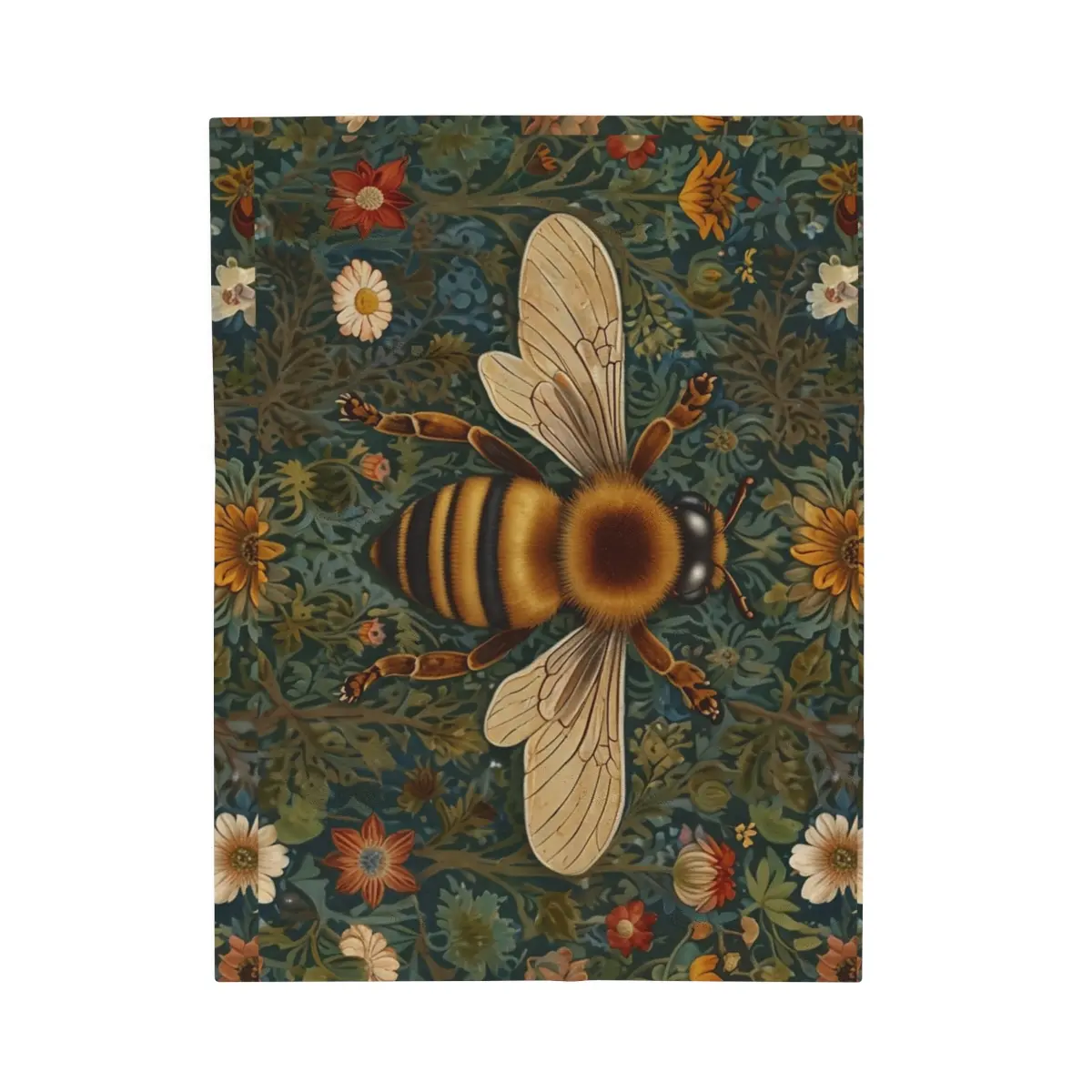 William Morris Inspired Dark Academia Cottagecore Honey Bees Velveteen Plush Blanket