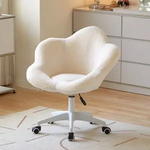 Flower-Shaped Vanity Chair Adjustable, Boucle Upholstered Makeup Chair With Rolling Wheels For Living Room, Bedroom, Desk Chair Swivel Chair For Home