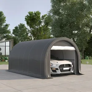 10' x 16' Heavy-Duty Portable Carport Garage Storage Tent, Anti-UV PE Canopy Cover with Large Zippered Door for Car, Boat, Outdoor Use, Gray