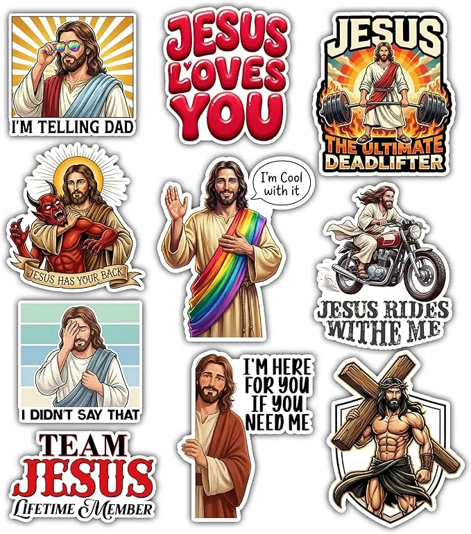10pcs  Funny Jesus Stickers Pack Christian Humor Meme Church Bible Verse Religious Waterproof Vinyl Decals for Laptops Water Bottles