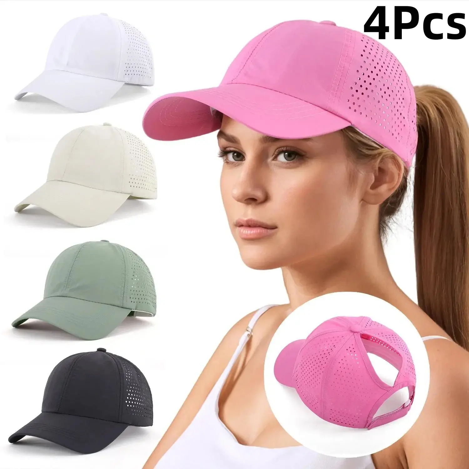 Women's Baseball Caps, 4-Pack with Criss-Cross Ponytail Opening, Lightweight & Quick-Drying for Athletic Sports, Outdoor Sun Protection, Athletic Sports & Outdoor Hats