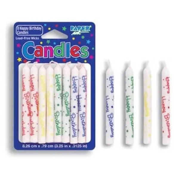 Hoffmaster Group 101046 Printed Spiral Birthday Candles - 8 Candles per Case, 6 Cases Total, Birthday Theme Cake & Table Decoration with Colorful Look, Spiral Printed