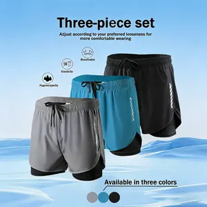 3pcs Men's 2-in-1 Double Layer Workout Shorts, Breathable Quick Dry Athletic Shorts for Gym, Training, Running, Cycling, Basketball & Outdoor Sports summerwins