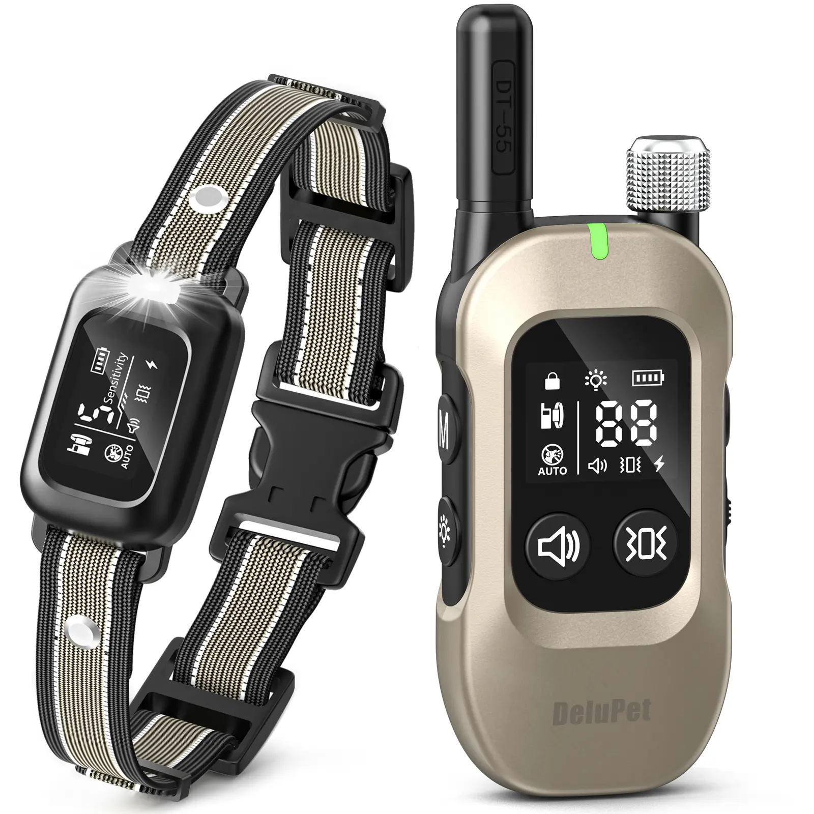 4500FT Dog Training Collar with Remote, 3 Training Modes & LED Light, 2-in-1 Dog Bark & Static Collar IPX8 Waterproof Collars with Anti-Barking for Small Medium Large Dog