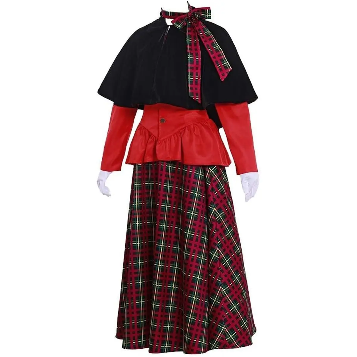 Women‘s Victorian Caroler Costume Red Yuletide Lady Christmas Dress Set