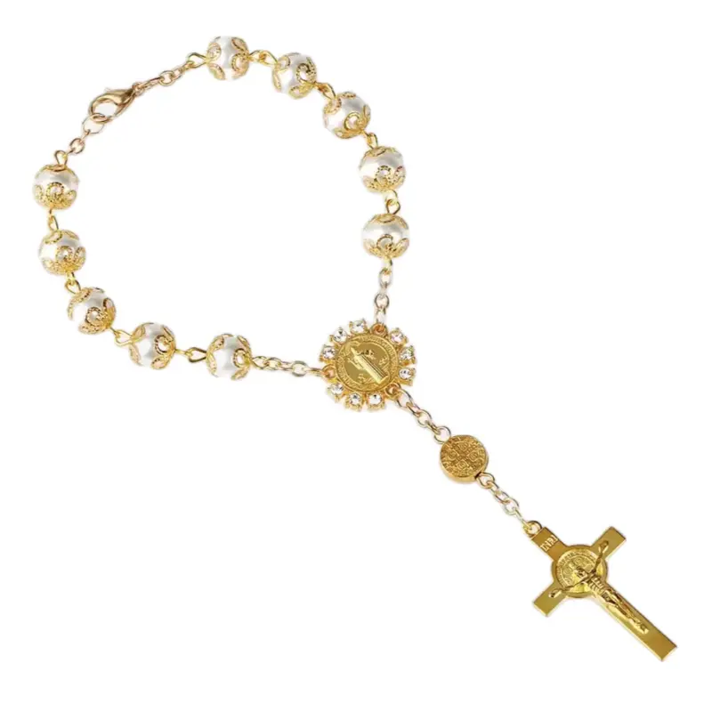 Pocket Prayer Rosary with Gold Beads and Cross for Daily Devotion and Spiritual Reflection