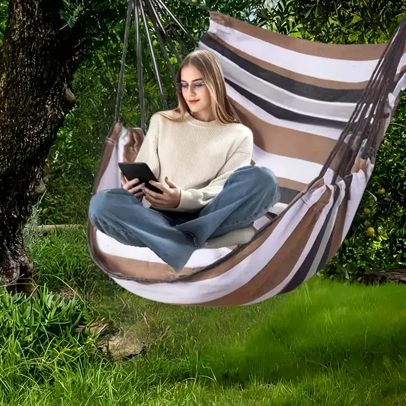 Striped Hammock Chair, Outdoor Rope Swing for Camping, Travel, and Leisure, Durable Relaxation Chair with Hand Washable Fabric, Swinging Chair Outdoor