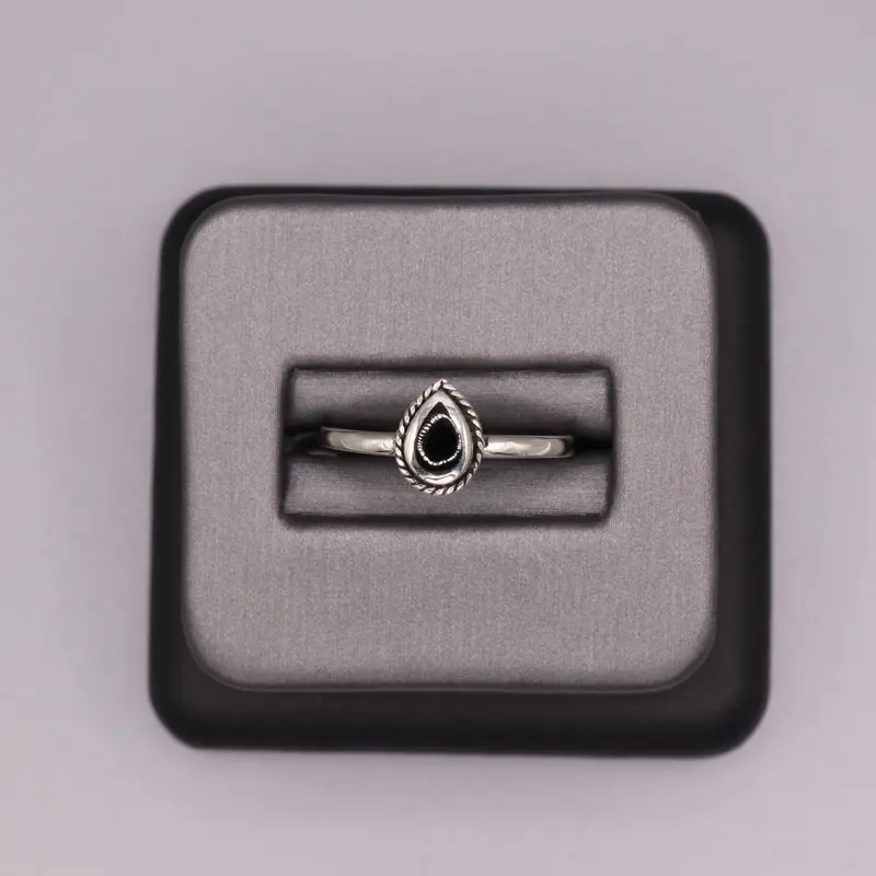 Sterling Silver Stone Ring - Mini Pear Onyx