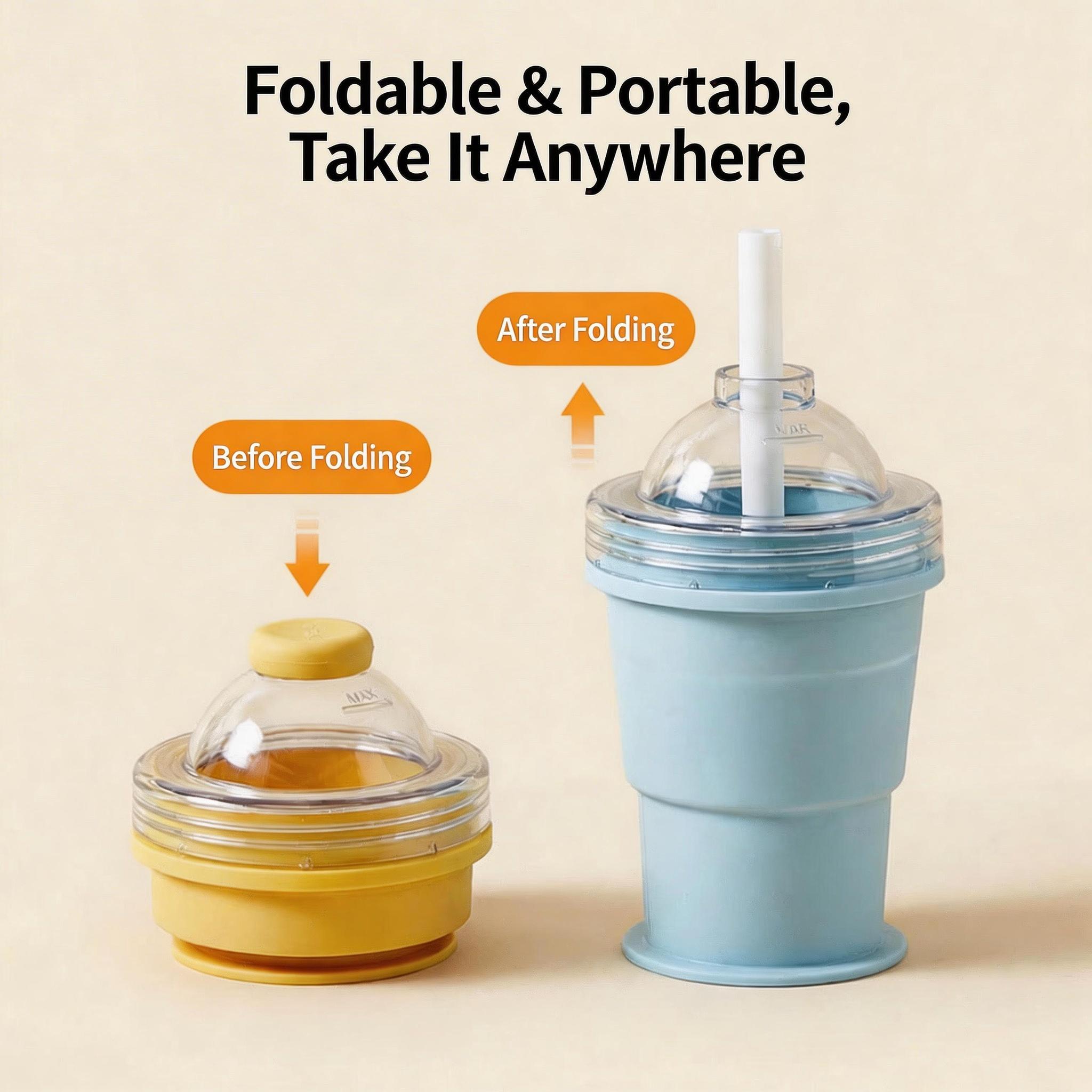 Portable Foldable Ice Ball Cup with Straw – Silicone, Food-Grade Ice Maker Mold, Summer On-the-Go Tumbler