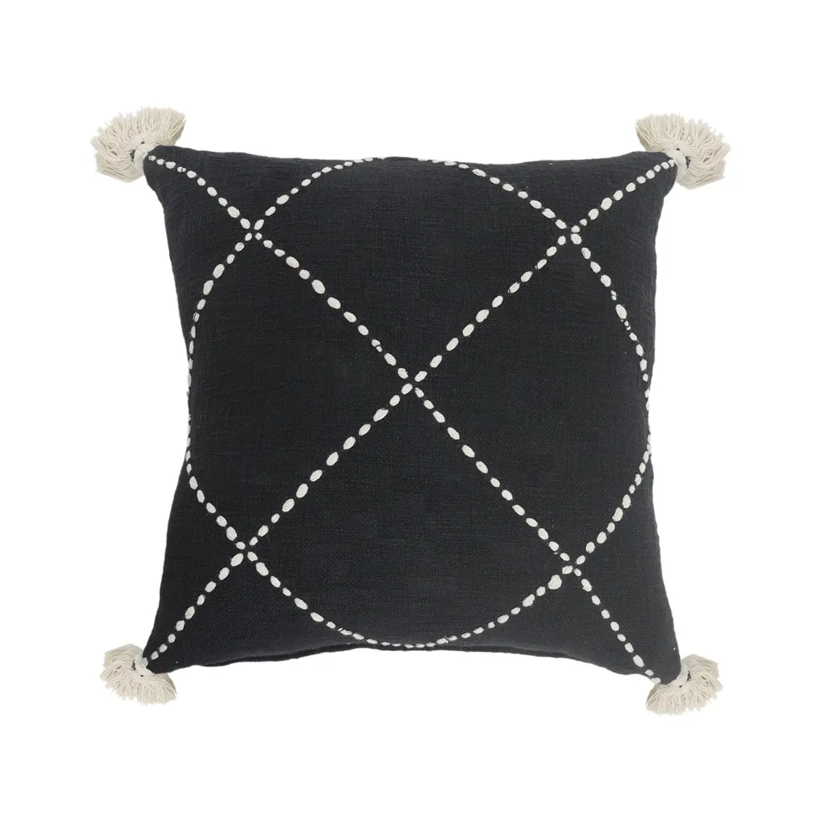 HomeRoots Square Seat Cushion Set of 2 - 100% Cotton, 4x20x20 in, Black Geometric Print, Zippered Removable Soft Padded Modern Throw Cushions for Indoor Use, Removable Cushions